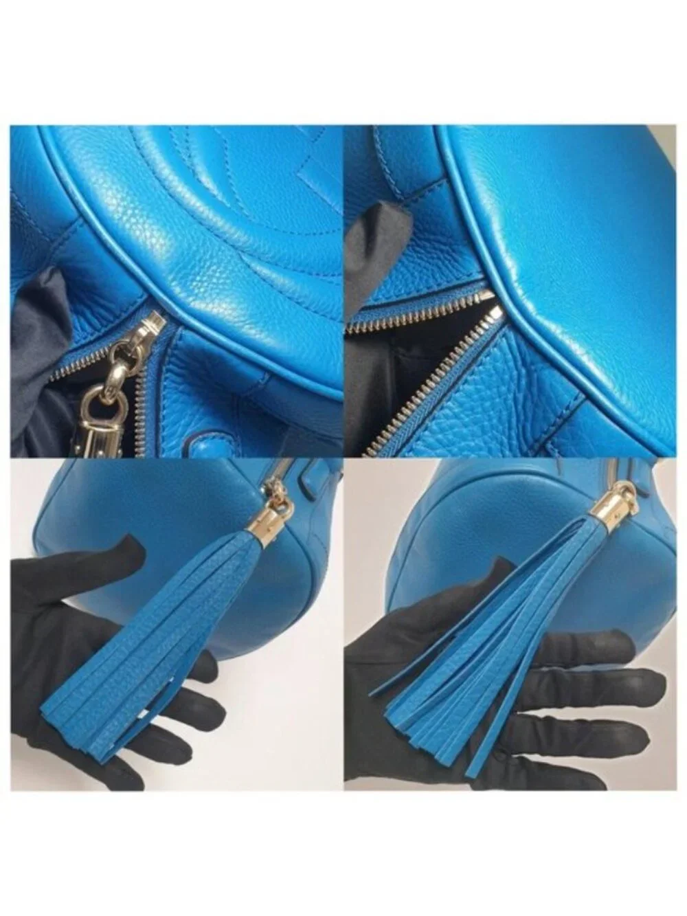 Authentic Gucci Bright Diamante Blue Leather Boston Satchel Bag